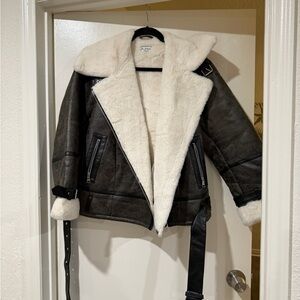 Miss Selfridge Black and Cream Teddy Jacket
